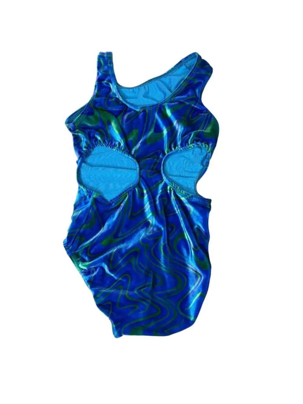 GK Velvet Leotard Gymnastics Blue Green Swirl Size Child Large